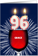 96th birthday party add a name, wine and birthday candles card