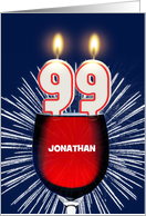 99th birthday party add a name, wine and birthday candles card