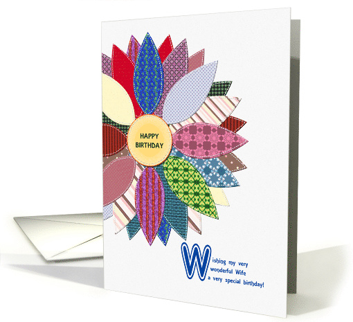 For wife, birthday with stitched flower card (1490794)