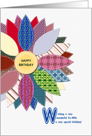 For ex-wife, birthday with stitched flower card