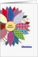 Add a name, birthday with stitched flower card