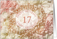 17th birthday, pearls and petals card