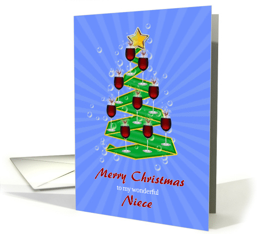 Niece, Wine Glasses Christmas tree card (1549982)