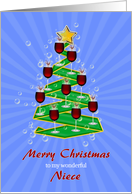 Niece, Wine Glasses Christmas tree card