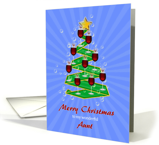 Aunt, Wine Glasses Christmas tree card (1550020)