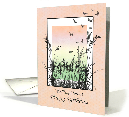 Happy Birthday, grass and butterflies card (1571812)