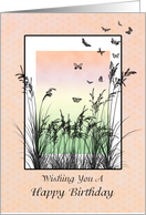 Happy Birthday, grass and butterflies card
