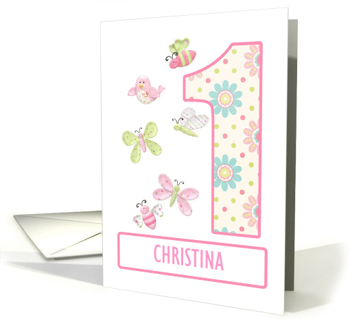 Add a Name,1st Birthday with Bugs and Butterflies card (1581768)
