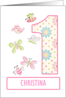 Add a Name,1st Birthday with Bugs and Butterflies card