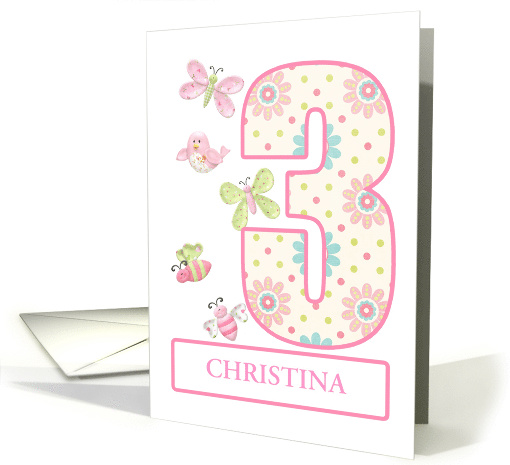 Add a Name,3rd Birthday with Bugs and Butterflies card (1581854)