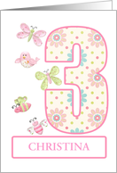 Add a Name,3rd Birthday with Bugs and Butterflies card