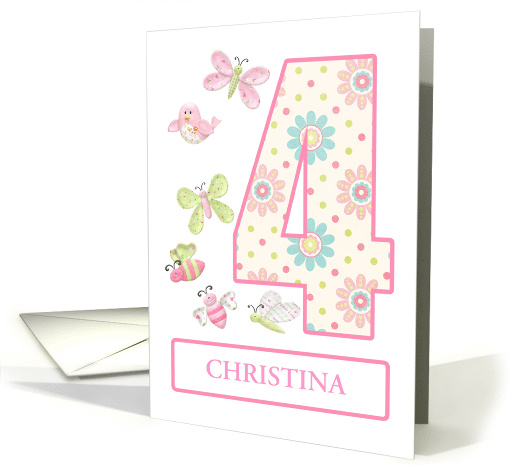 Add a Name,4th Birthday with Bugs and Butterflies card (1581856)