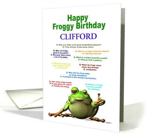 Add a Name, Birthday, Frog Jokes card (1600688)