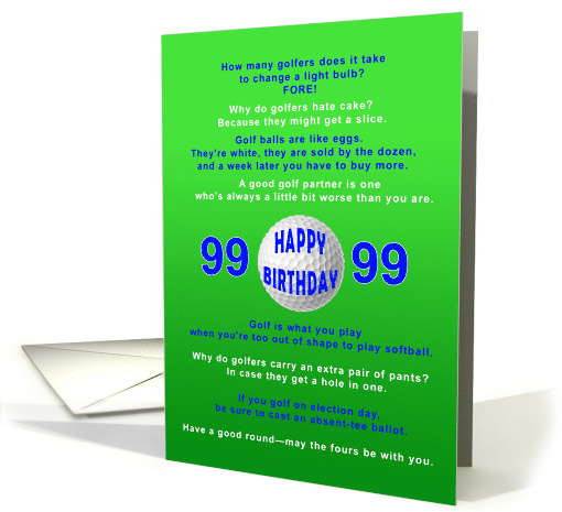 99th Birthday, Golf Jokes card (1604328)