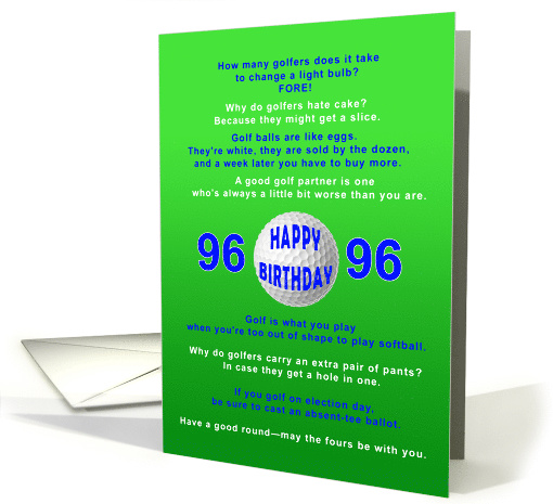 96th Birthday, Golf Jokes card (1604334)