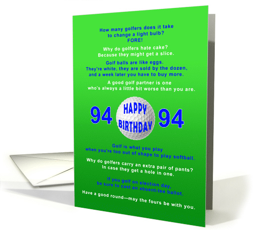 94th Birthday, Golf Jokes card (1604350)