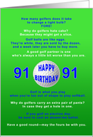 91st Birthday, Golf Jokes card