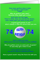 74th Birthday, Golf Jokes card