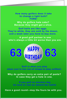 63rd Birthday, Golf Jokes card