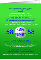 58th Birthday, Golf Jokes card