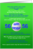 56th Birthday, Golf Jokes card