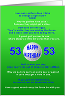 53rd Birthday, Golf Jokes card