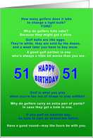51st Birthday, Golf Jokes card