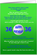 36th Birthday, Golf Jokes card