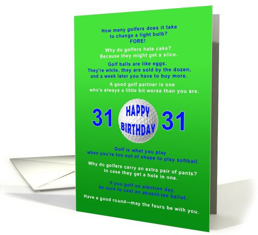 31st Birthday, Golf Jokes card (1604640)