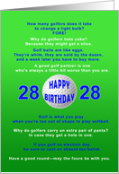 28th Birthday, Golf Jokes card