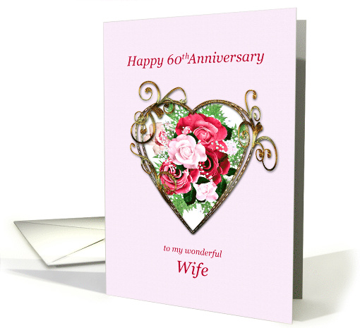 Wife 60th Anniversary Antique Painted Roses card (1618762)