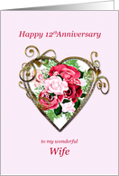 Wife 12th Anniversary Antique Painted Roses card