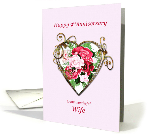 Wife 9th Anniversary Antique Painted Roses card (1618870)
