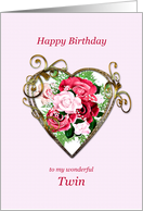 Twin Birthday Antique Painted Roses card