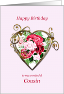 Cousin Birthday Antique Painted Roses card