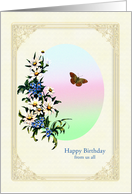 From Us All Birthday Flowers and Butterfly card