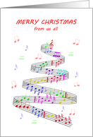 From Us All Sheet Music with a Stave Christmas card