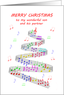 Son and Partner Sheet Music with a Stave Christmas card