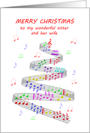 Sister and Wife Sheet Music with a Stave Christmas card