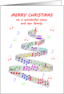 Niece and her Family Sheet Music with a Stave Christmas card