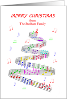 Add Family Name Sheet Music with a Stave Christmas card