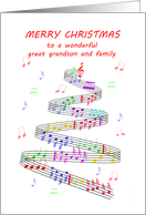 Great Grandson and Family Sheet Music with a Stave Christmas card