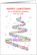 Grandson and Wife Sheet Music with a Stave Christmas card