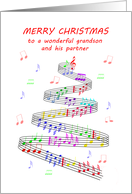 Grandson and Partner Sheet Music with a Stave Christmas card
