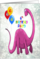 6th Birthday Party Dinosaur and Balloons card