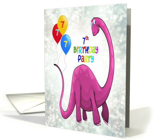 7th Birthday Party Dinosaur and Balloons card (1653878)