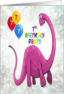 7th Birthday Party Dinosaur and Balloons card