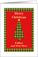 Father and Step Mom Tartan Christmas Tree card