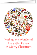 Son and Partner Circle of Christmas Presents Trees Reindeer Santa card