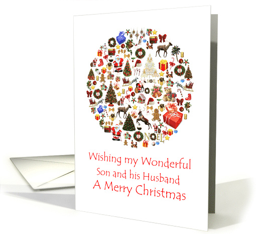 Son and Husband Circle of Christmas Presents Trees Reindeer Santa card